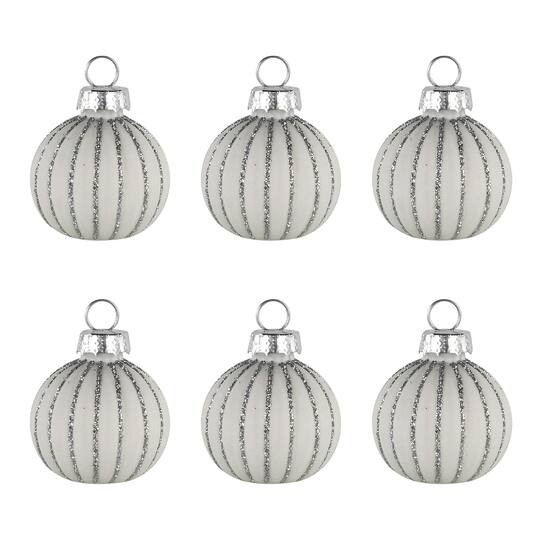 Glitter Striped White Glass Christmas Ornament with Place Card Holders, 6 ct.